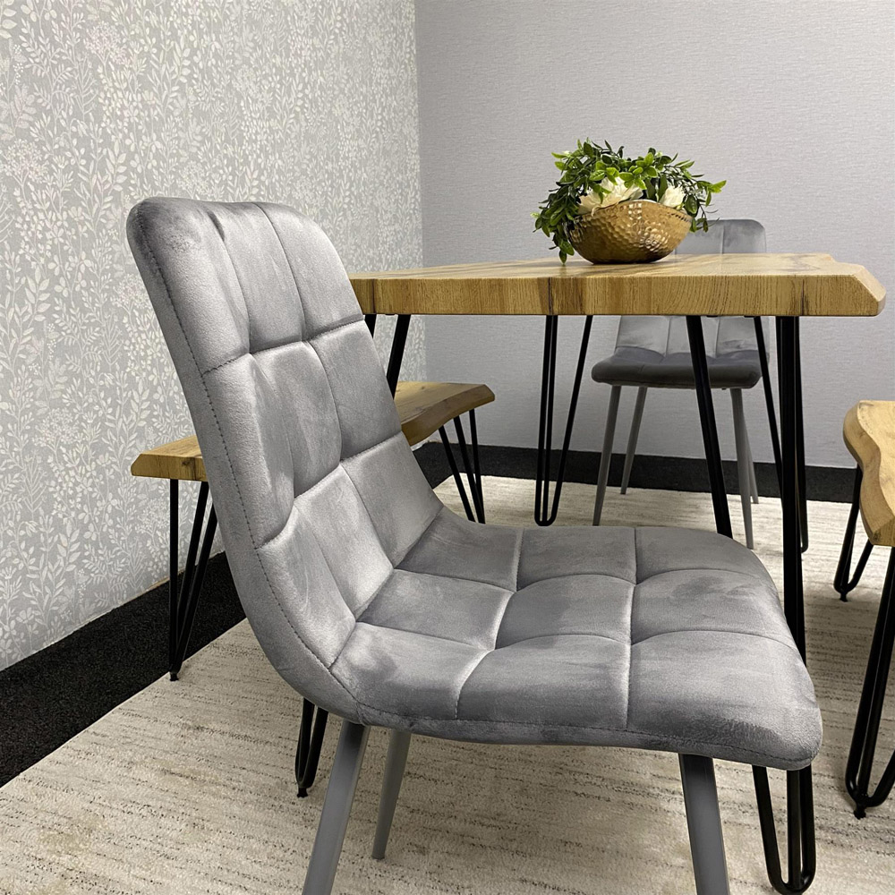 Kosy Koala 6 Seater Velvet Wooden Dining Set with Bench Grey Image 3