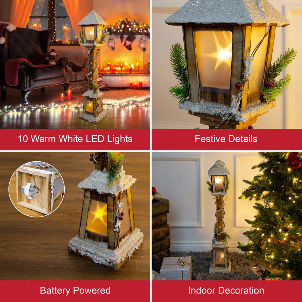 The Christmas Workshop LED Snow Tipped Wood Lamp Post 85cm Image 8
