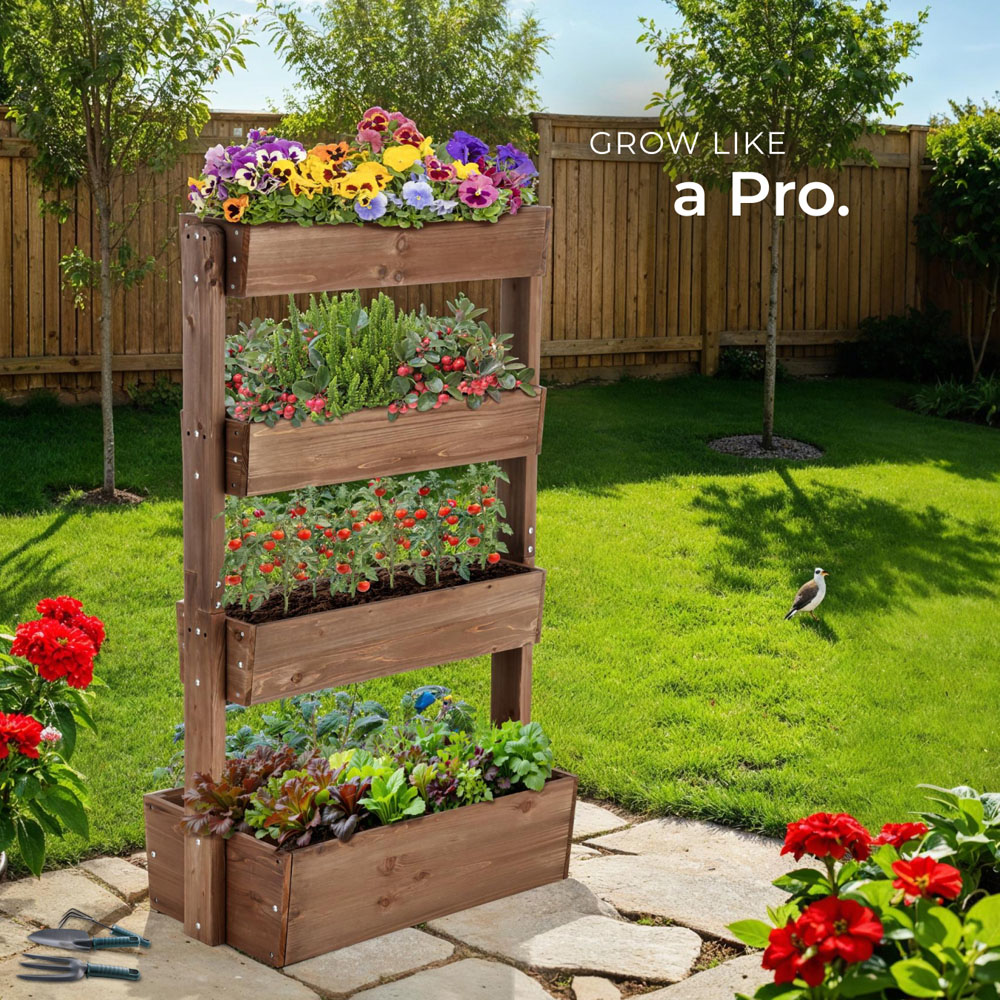 tectake Flora 5-Tier Brown Rustic Wooden Vertical Planter 85 x 45 x 140cm Image 8
