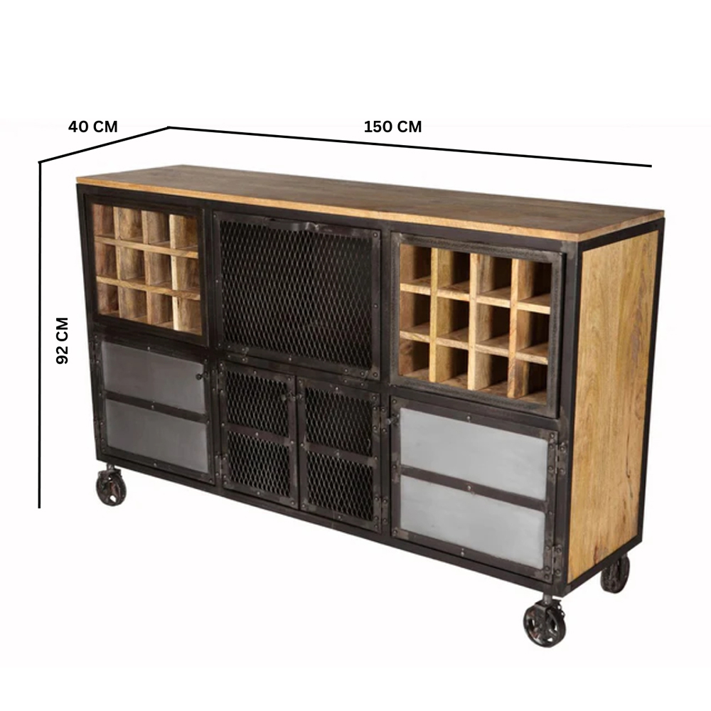 Brooklyn Daisy 4 Door Bar Cabinet with Wine Rack Image 5