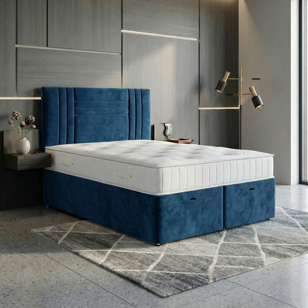 DS Living Orion Double Blue Plush Ottoman Bed Image 5