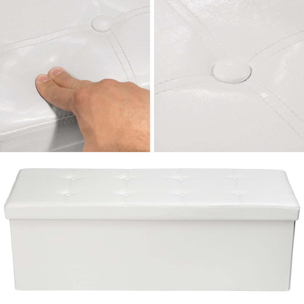 tectake White Foldable Padded Stool with Storage Image 4