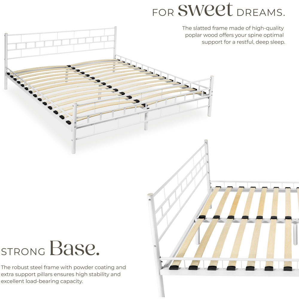 tectake King Size White Metal Bed Frame with Slatted Base Image 6