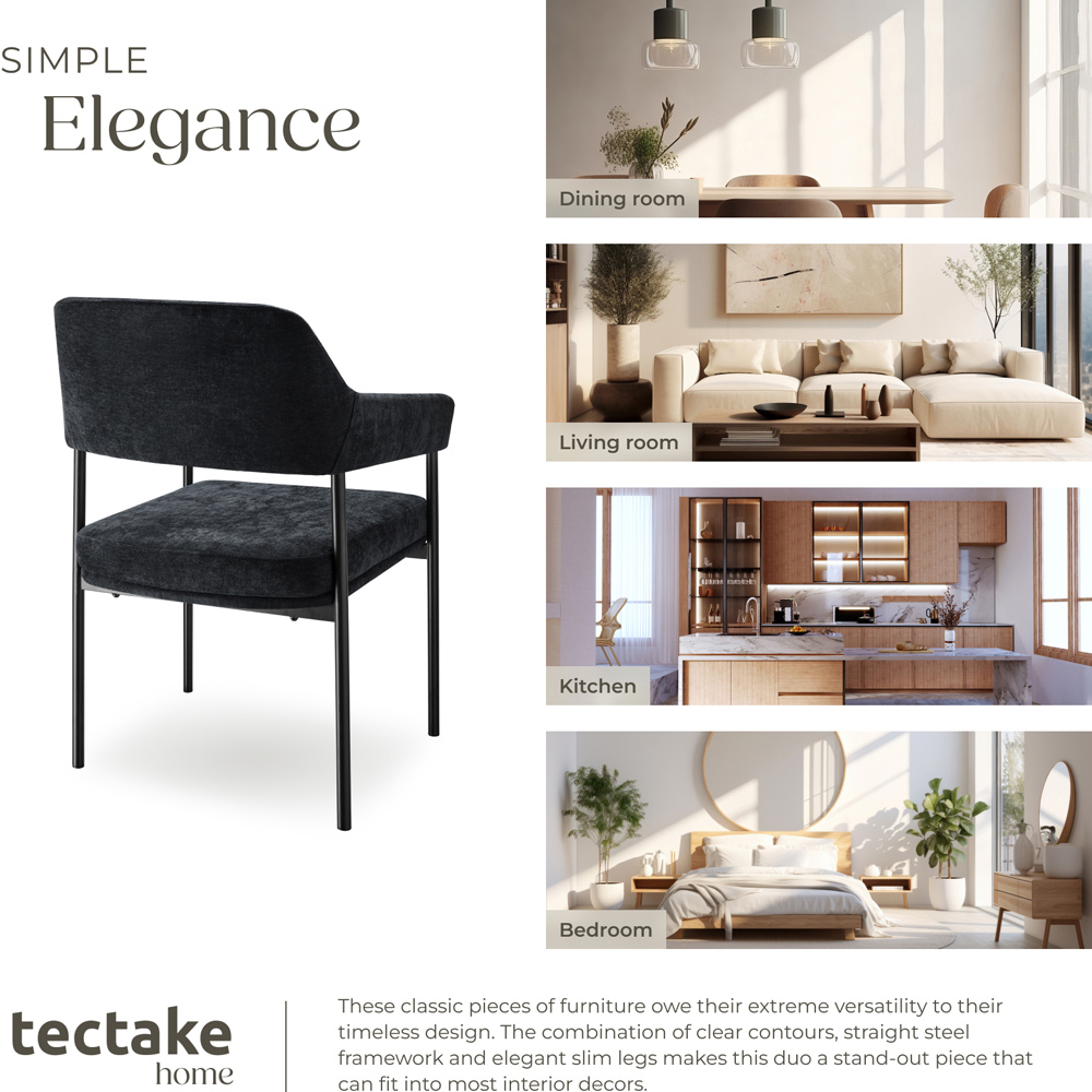 tectake Mave Set of 4 Taupe and Chrome Dining Chair Image 7