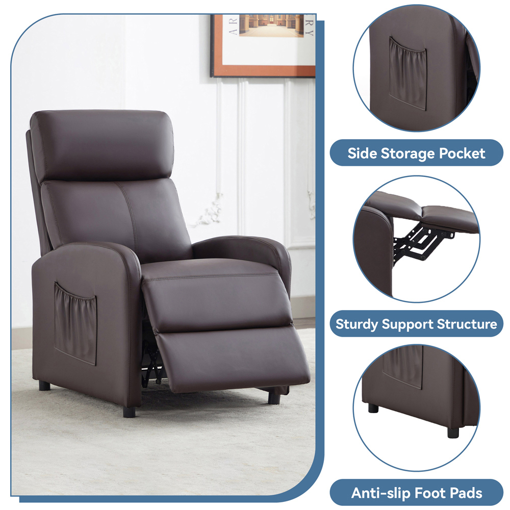 Faux Leather Brown Recliner Pushback Adjustable Arm chair Image 6