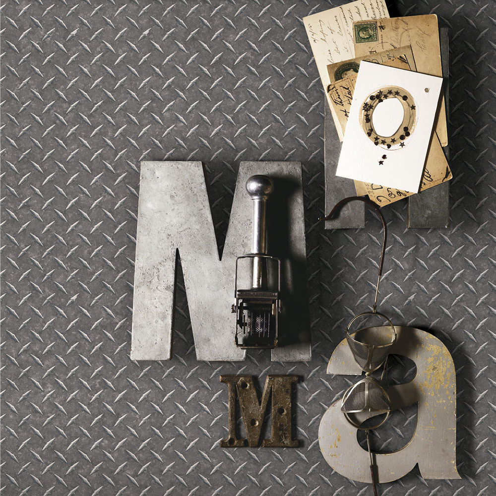 Galerie Nostalgie Diamond Plate Dark Grey and Silver Wallpaper Image 2