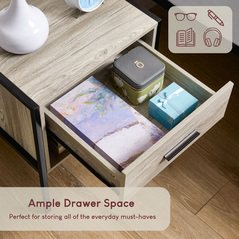 Vida Designs Brooklyn Single Drawer Grey Bedside Table Image 7