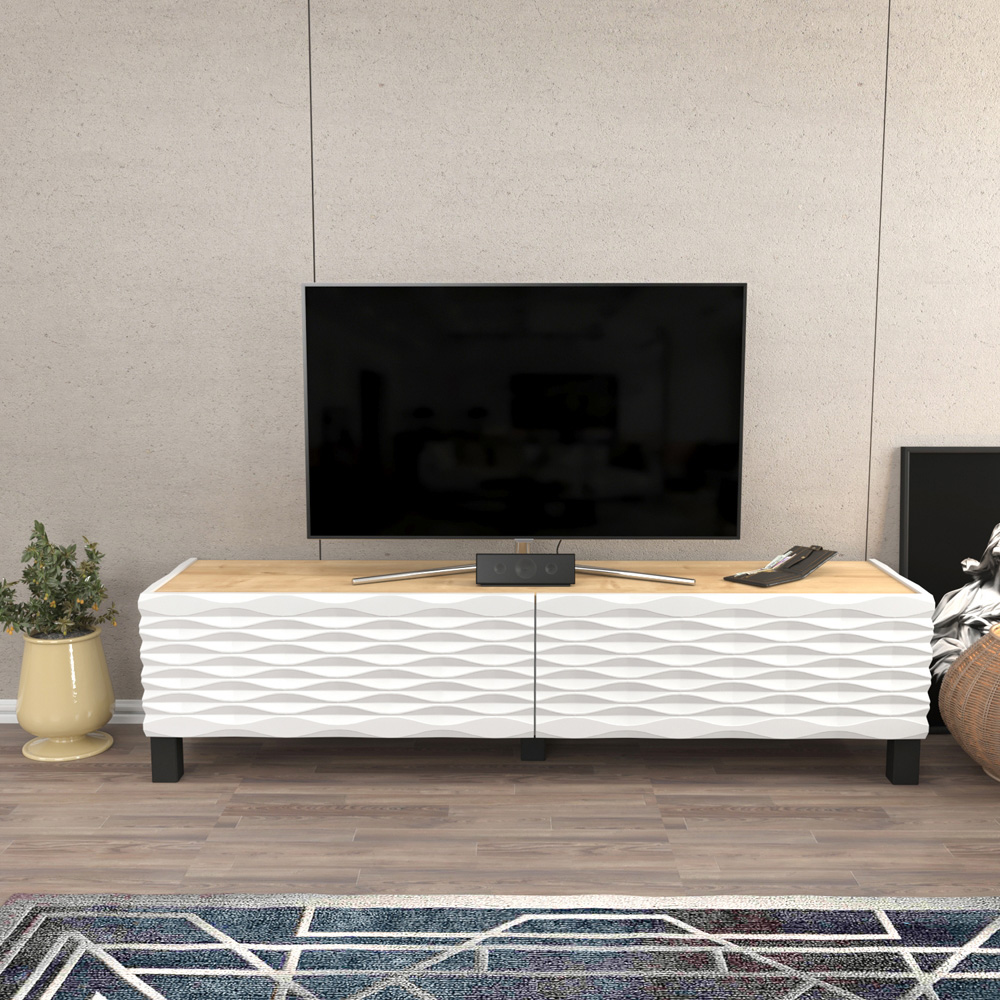 Decorotika Lerze 2 Door Oak and White TV Unit Image 6