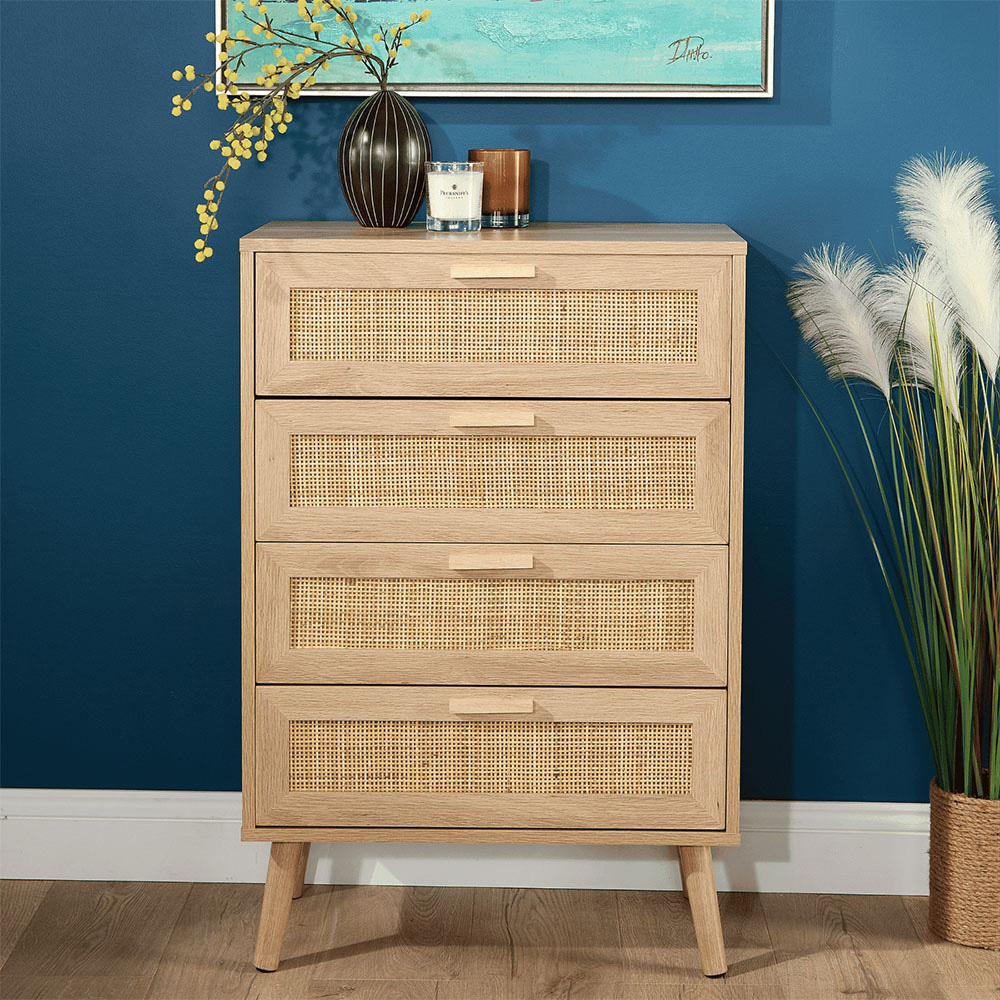 Home Source Astbury 4 Drawer Rattan Front Solid Wood Chest of Drawers Image 7