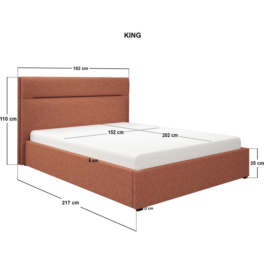 SOLACE+CO Nela King Size Burnt Orange Woven Fabric Ottoman Bed with Padded Headboard Image 7