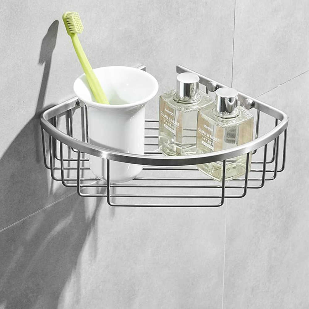 Nes Home Single Shelf Chrome Wired Corner Shower Caddy Image 2