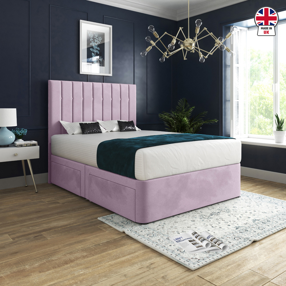 Marcelo Pink Single Velvet Upholstered Divan Bed Frame with Linear Headboard Image 6