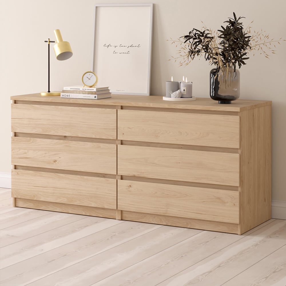 Florence 6 Drawer Jackson Hickory Oak Wide Chest of Drawers Image 1