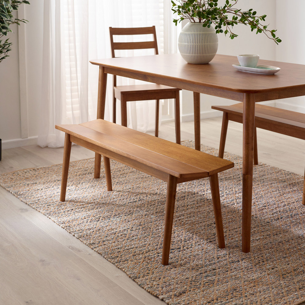 Furniturebox Lymington 3 Seater Walnut Effect Solid Wood Dining Bench Image 6