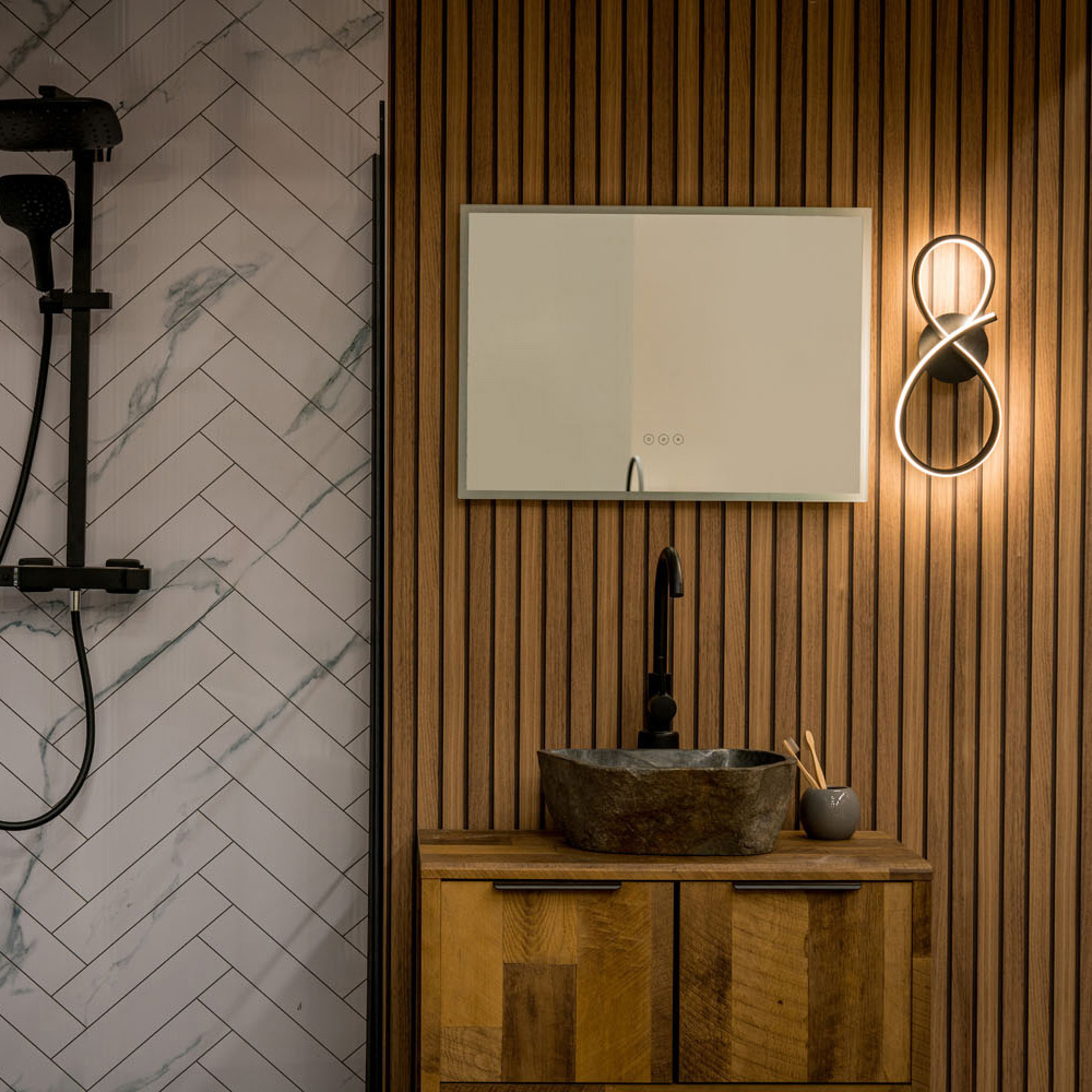 ValueLights Infinity Matt Black Swirl IP44 Integrated LED Wall Light Image 5