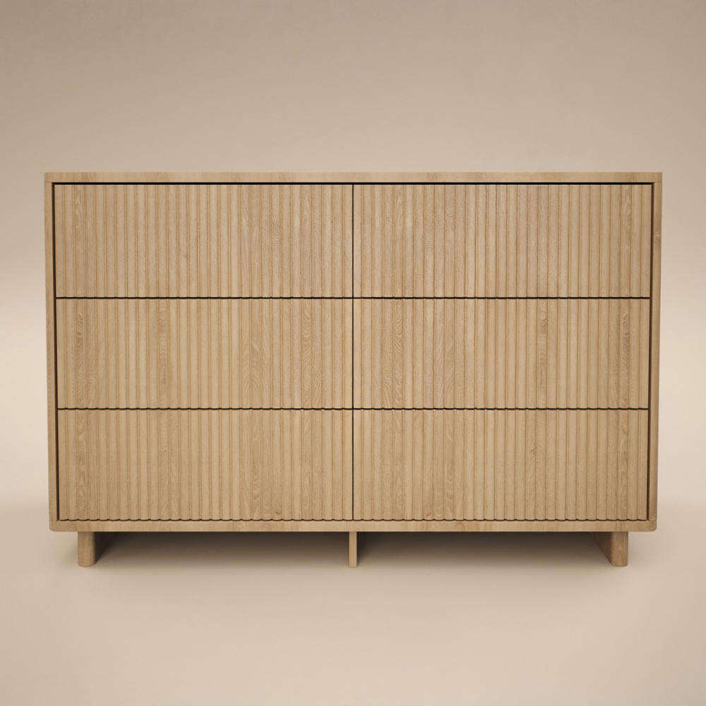SOLACE+CO Velmor 6 Drawer Oak Ribbed Chest of Drawers Image 3