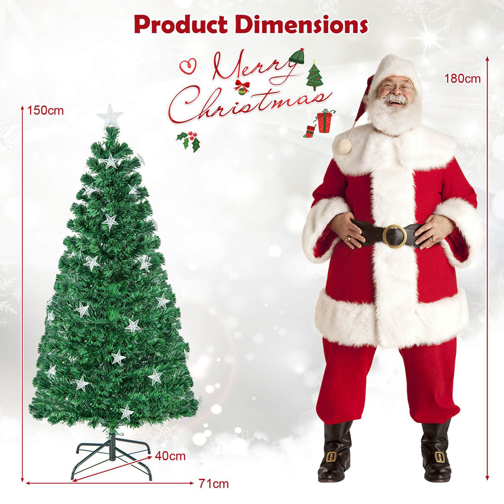Costway Pre Lit Warm White Star Fibre Optic LED Artificial Christmas Tree 5ft Image 9