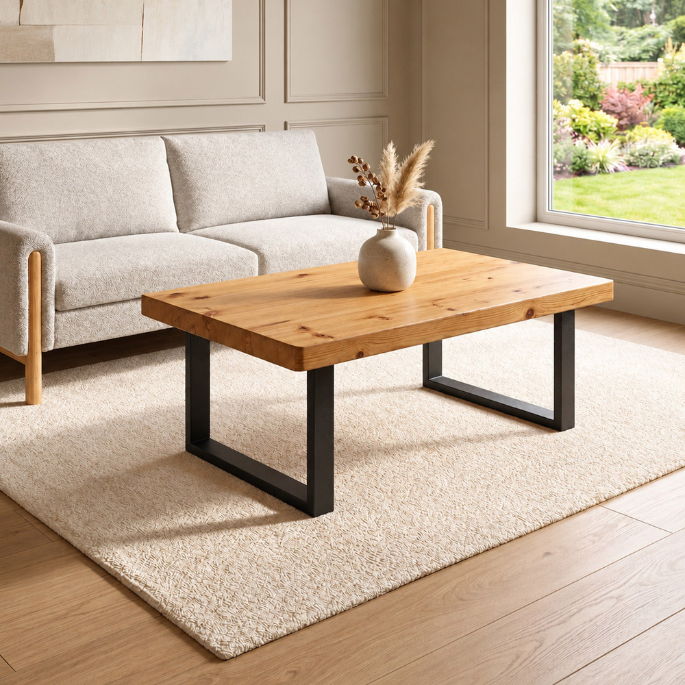 Homebase Mid Oak Chunky and Sturdy Handmade Wooden Coffee Table 140 x 80cm Image 3