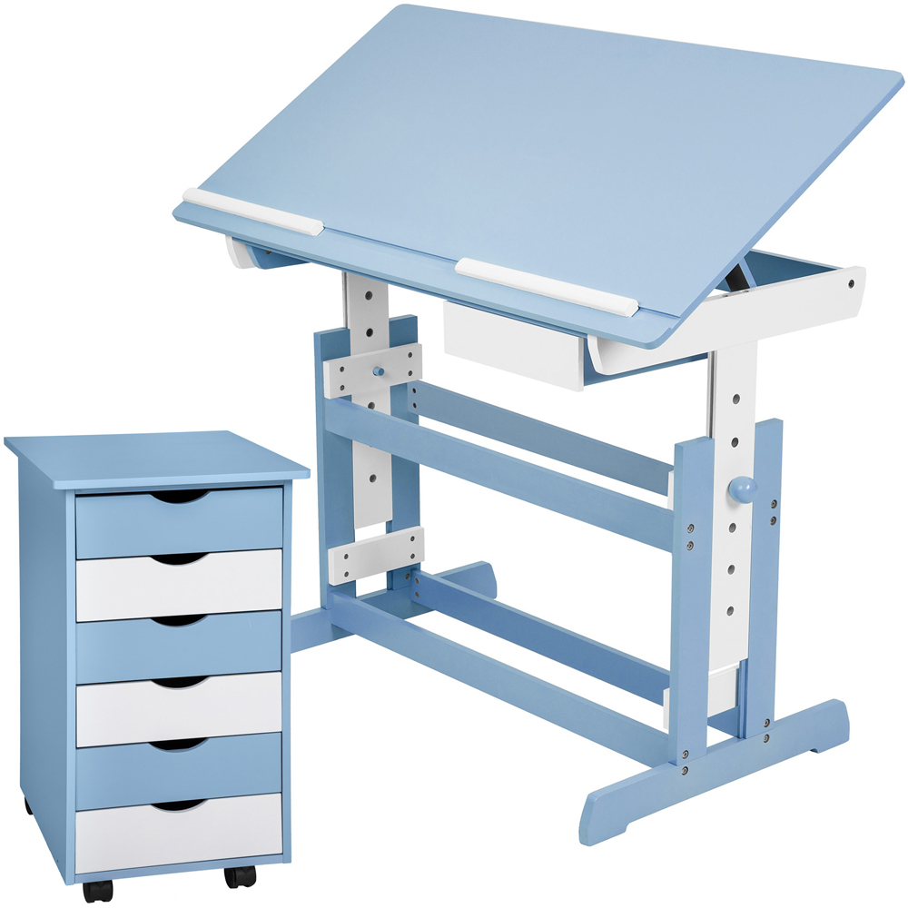 tectake Blue Kids Study Desk and Filing Cabinet Set Image 2