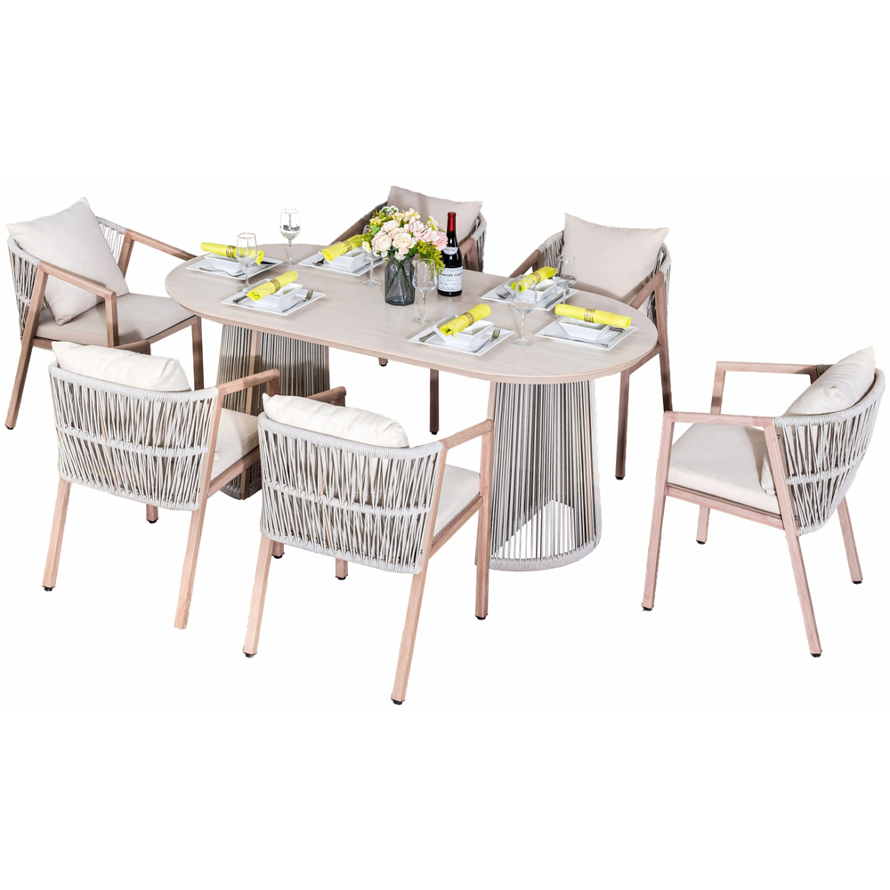 Direct Wicker Grey 6 Seater Iron Woven Oval Garden Dining Set Image 2
