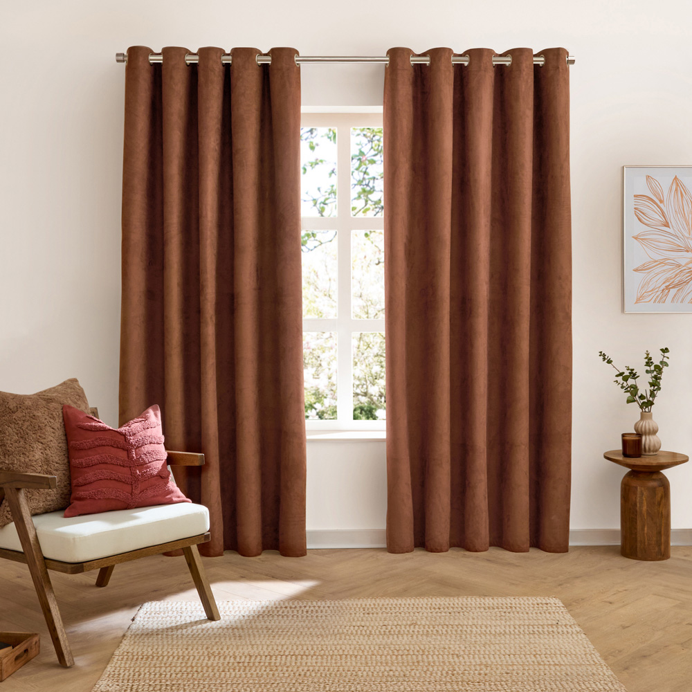 Furn Verso Cinnamon Reversible Suede-Look Blackout Eyelet Curtains 168 x 229cm Image 4