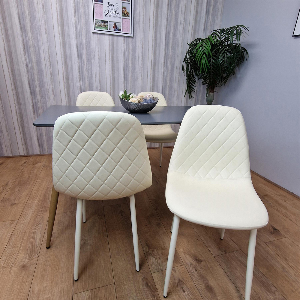 Portland 4 Seater Faux leather Dining Set Grey and Cream Image 5