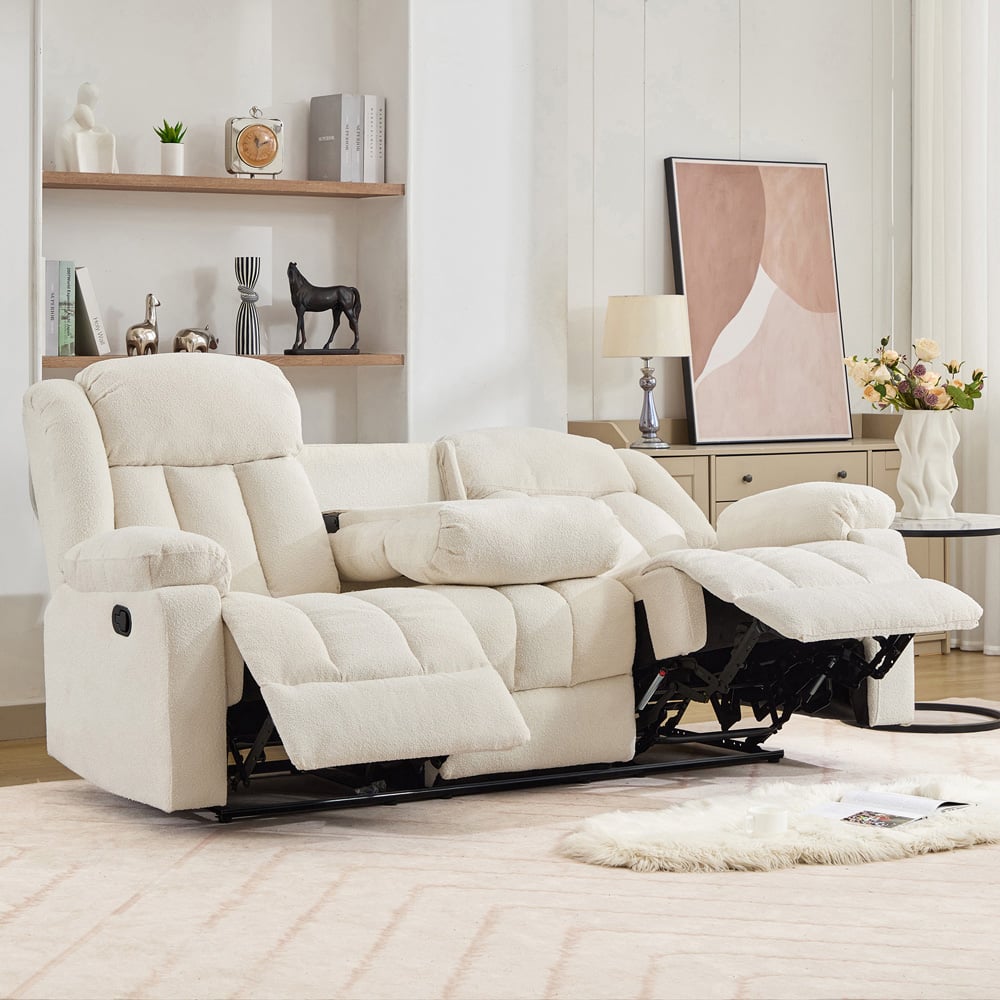 Artemis Home Lovell 3 Seater Cream Boucle Manual Recliner Sofa with Centre Console Image 3