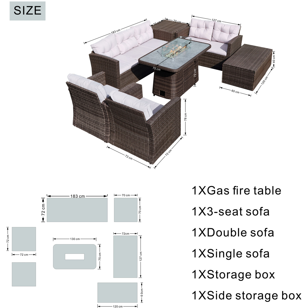 Direct Wicker Brown 7 Seater Rattan Garden Sofa Set with Rising Fire Pit Table and Storage Box Image 9