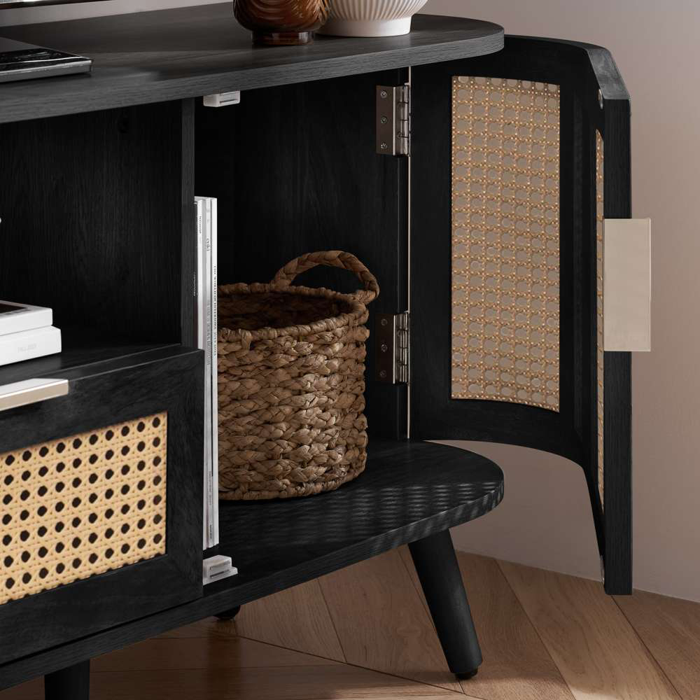 Birlea Noah 2 Door Single Drawer Black Rattan Small TV Unit Image 5