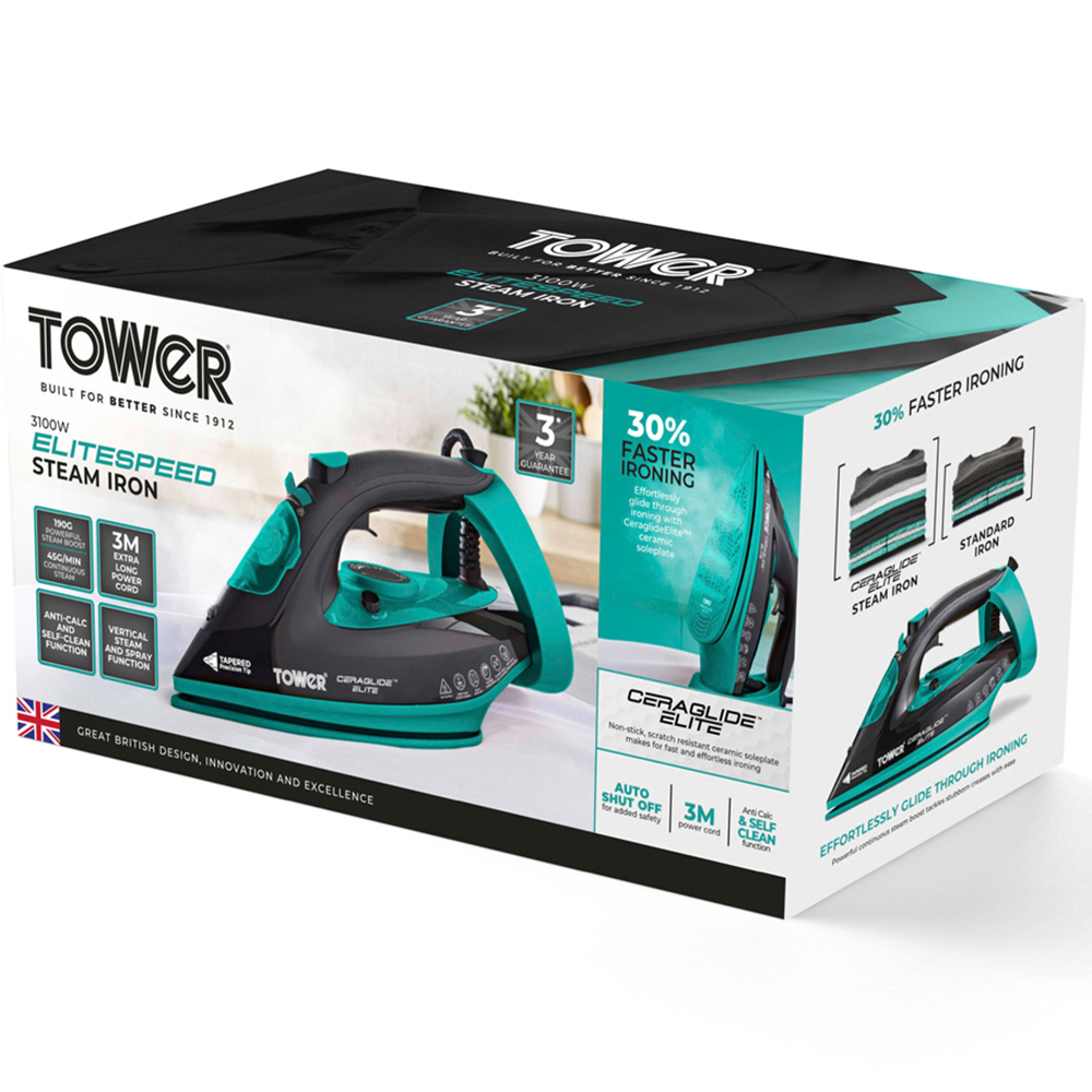 Tower Ceraglide Black and Teal Steam Iron 3100W Image 2
