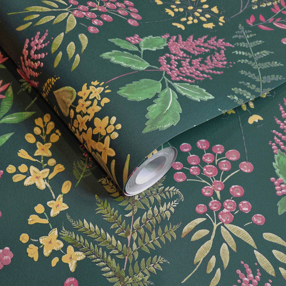 Holden Floral Sprig Teal Pink Wallpaper Image 2