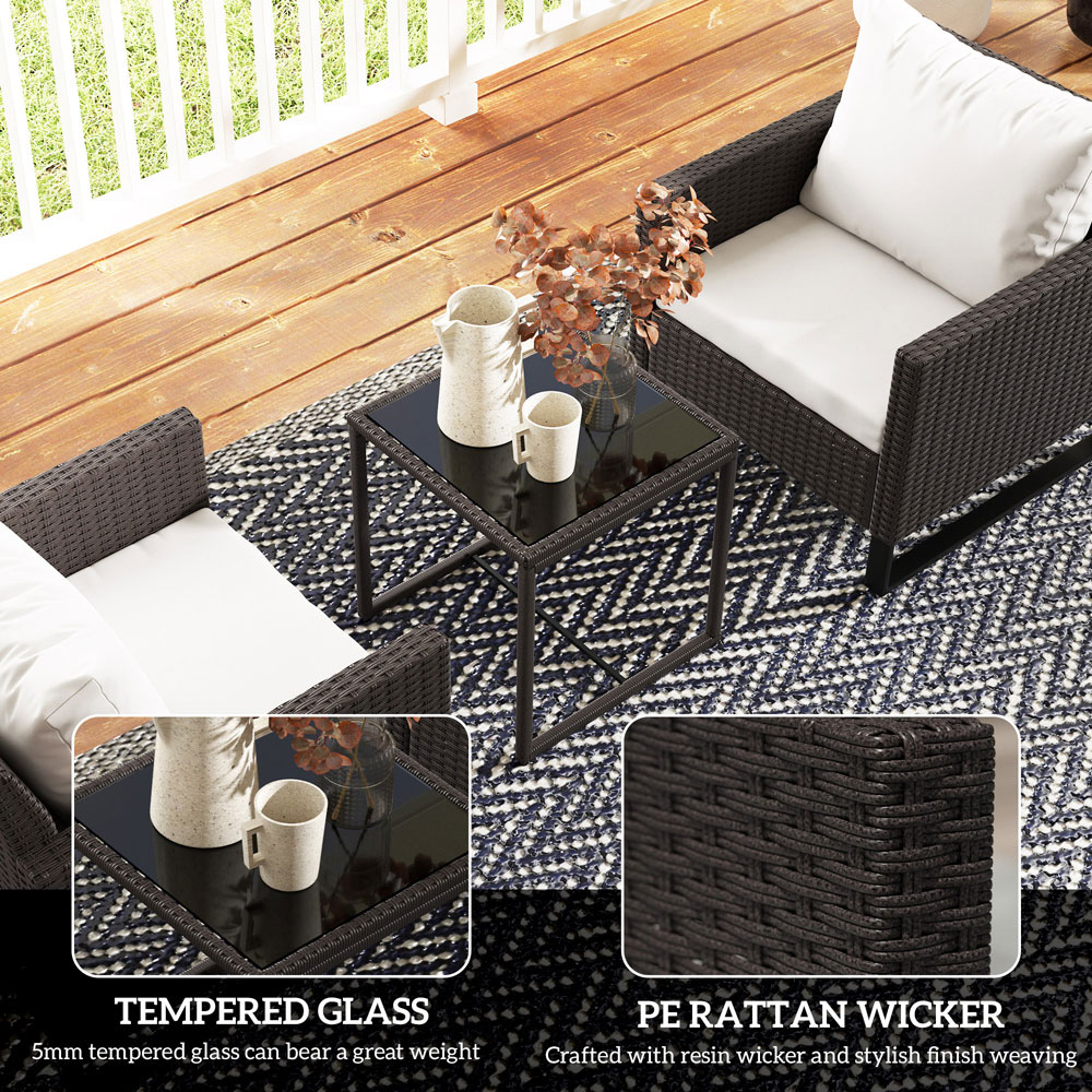 Outsunny 2 Seater Brown Rattan Bistro Set with 4 Cushions Image 6