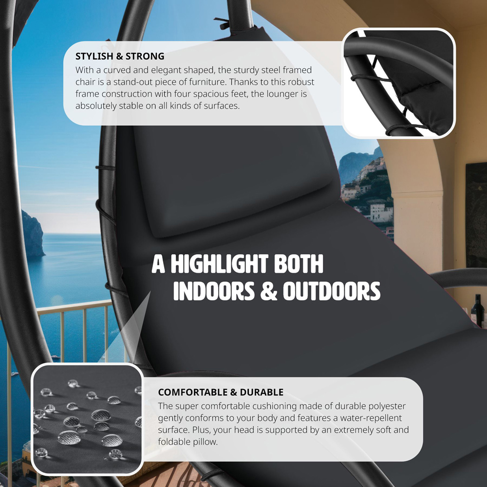 tectake Elaria Black Large UV Protection Sun Canopy Hanging Chair Image 8