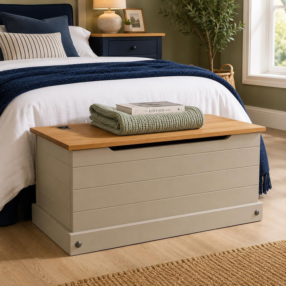 Mews Corona Grey Waxed Pine Mexican Style Storage Ottoman Image 6