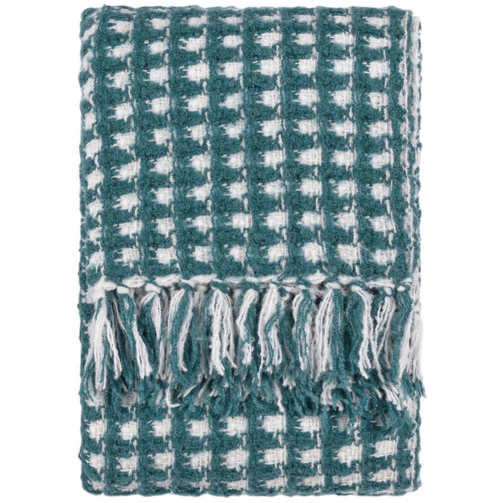 furn. Toasty Teal Waffle Throw 130 x 180cm Image 1