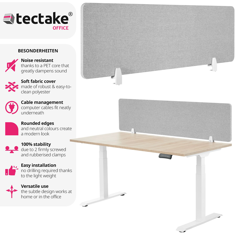 tectake Noisy Grey Plastic Desk Divider 160 x 40cm Image 4