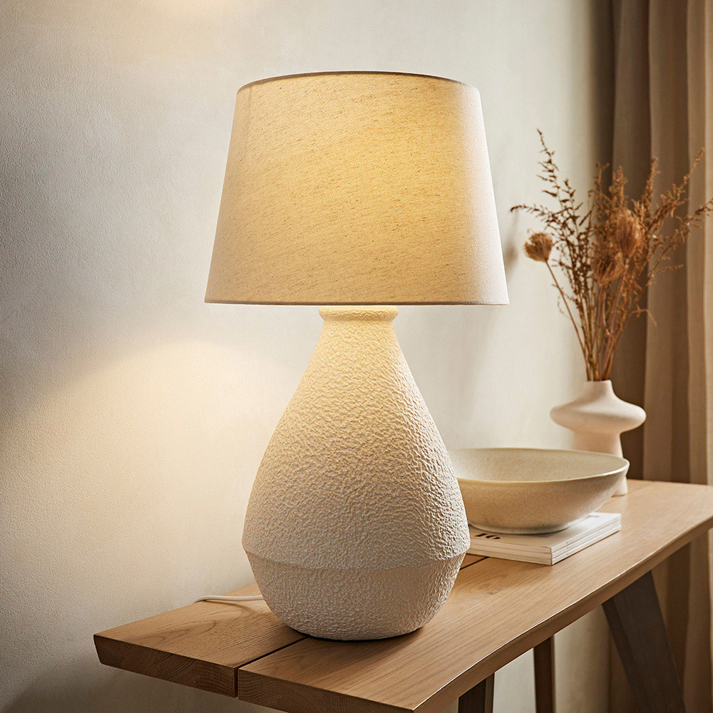 ValueLights Helena Natural Taper Shade Cream Speckled Ceramic LED Table Lamp Image 6
