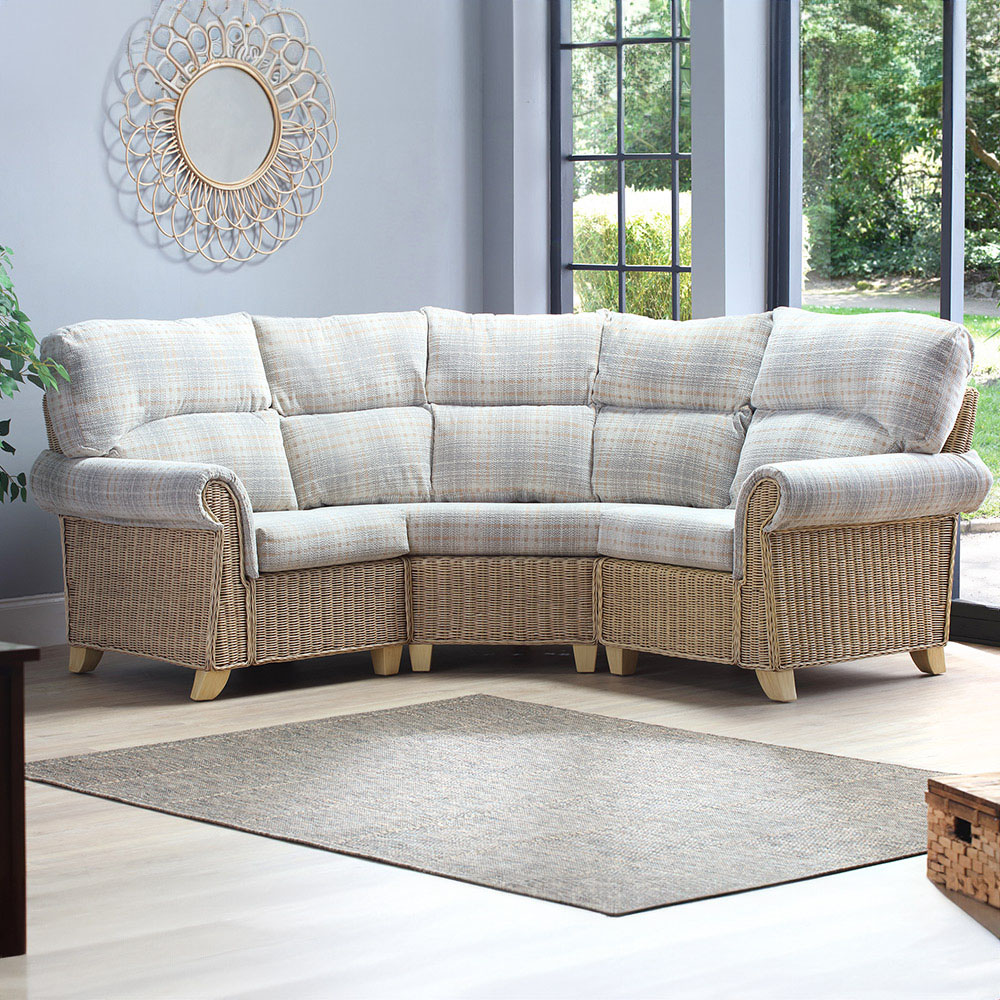 Desser Clifton 4 Seater Natural Rattan Check Fabric Corner Sofa Set Image 1