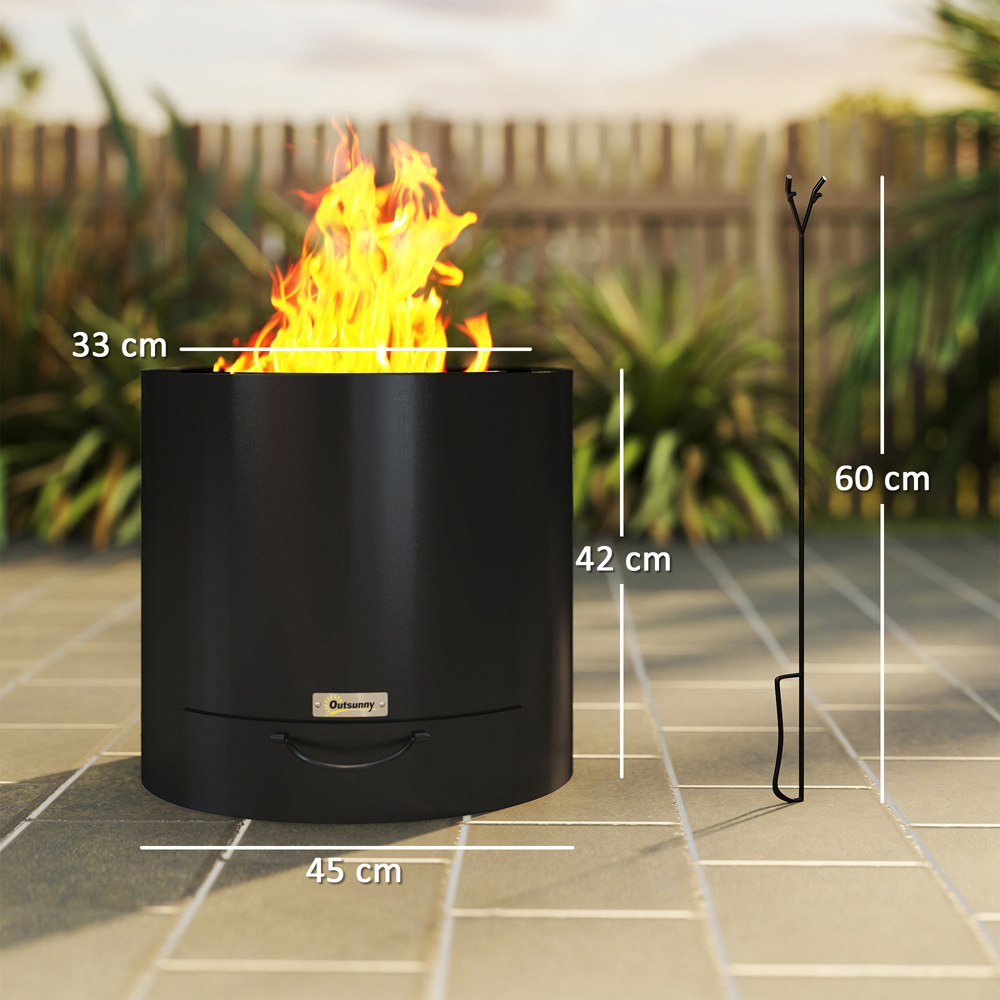 Outsunny Black Round Firepit with Ash Tray and Fire Poker Image 9
