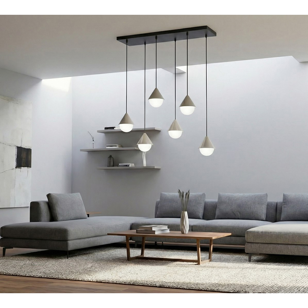 Emibig Giro 6 Light Ring-Shaped Shade Black and Beige G9 Ceiling Pendant Light Image 5