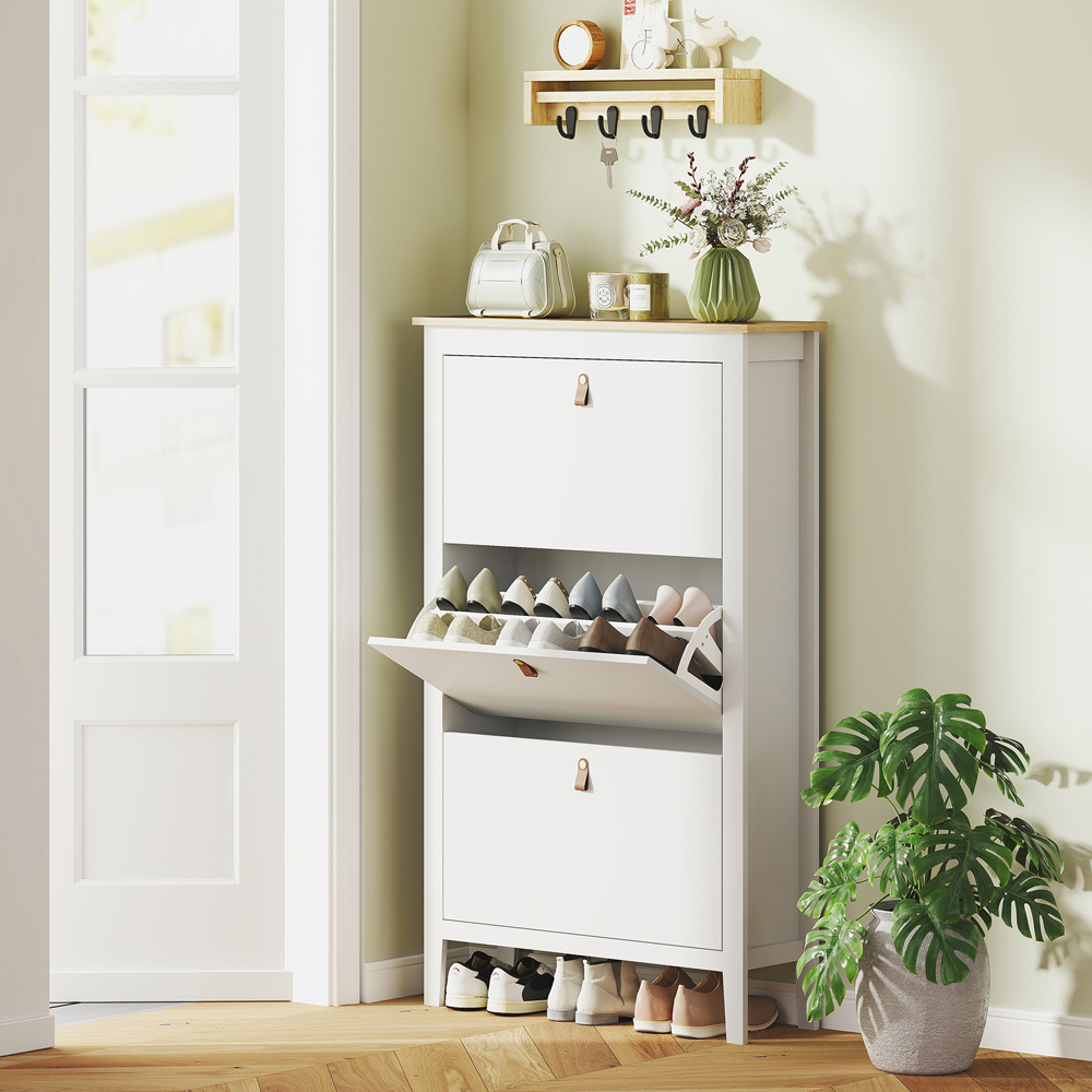 HOMCOM 3 Flip Down Drawer White Shoe Cabinet Image 3