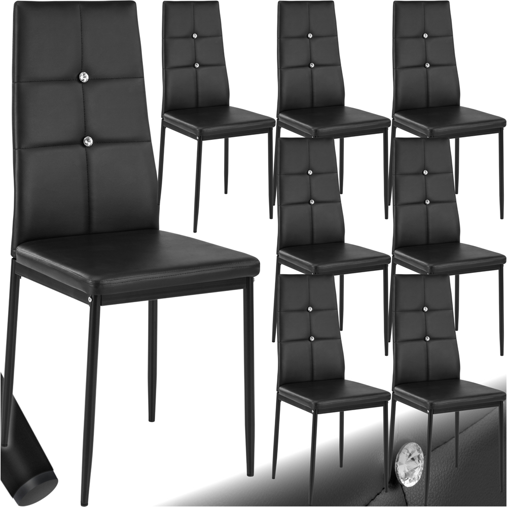 tectake Set of 8 Black Rhinestone Highlight Dining Chairs Image 2