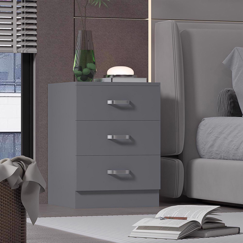 FWStyle Tunis 3 Drawer Matt Grey Chest of Drawer Image 6