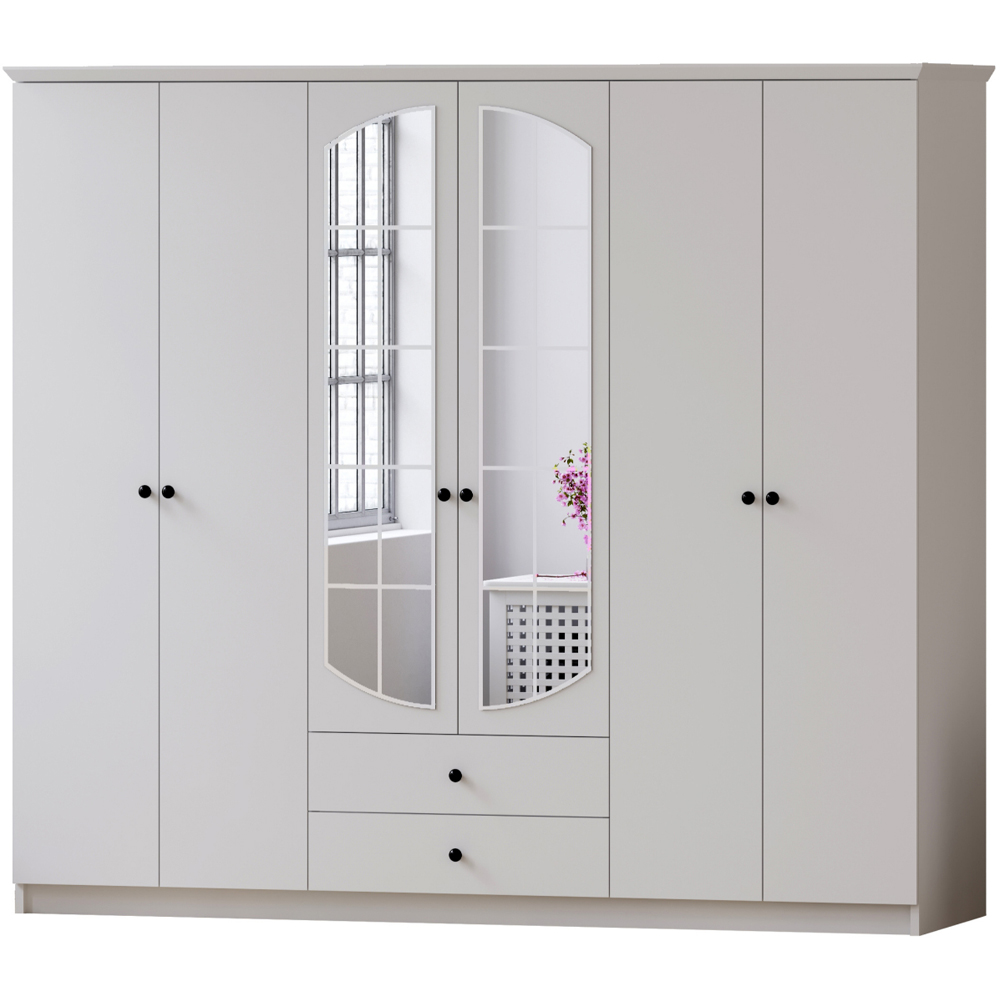 Evu ECU 6 Door 2 Drawer White Mirrored Wardrobe Image 2