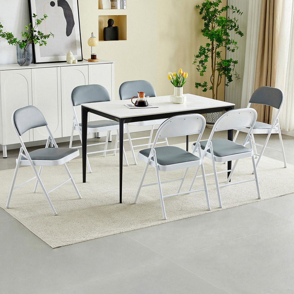 Set of 6 Grey Padded Folding Metal Dining Chairs Image 6