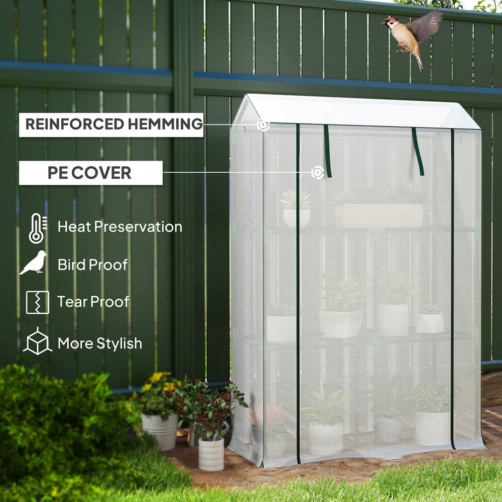 Outsunny White 3 Shelf PE Cover 3.2 x 1.3ft Mini Greenhouse with Roll Up Door Image 5