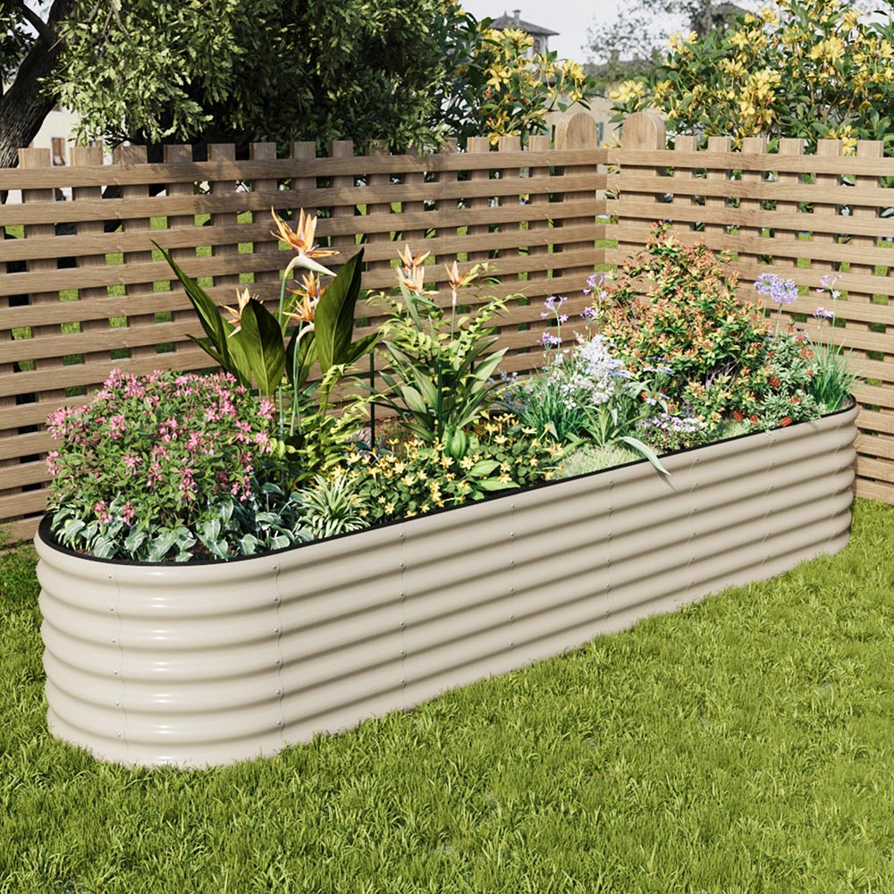 Living and Home White Oval Galvanised Steel Raised Garden Bed 320 x 80cm Image 7