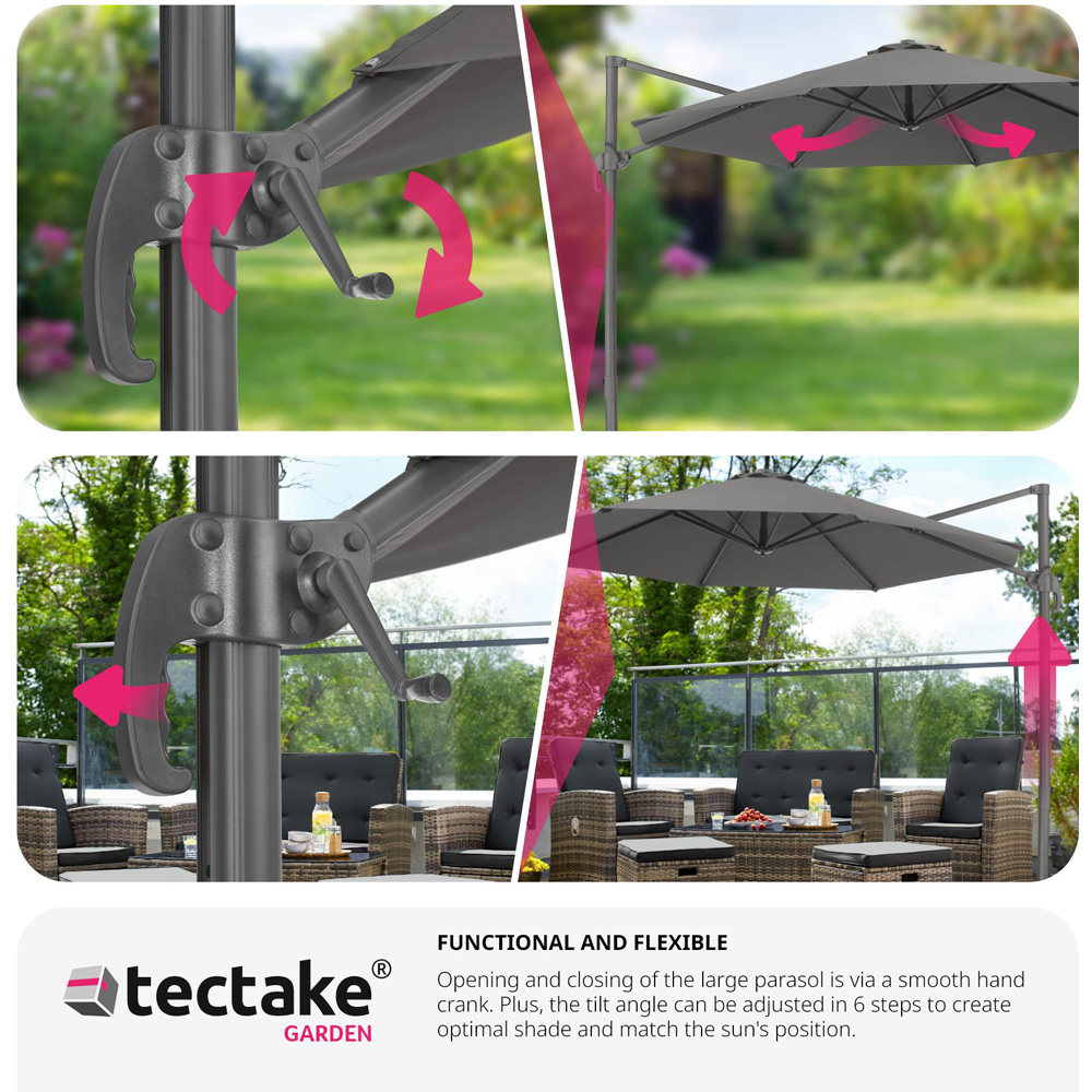 tectake Daria Grey Cantilever Garden Parasol with Foot Pedal 3m Image 7