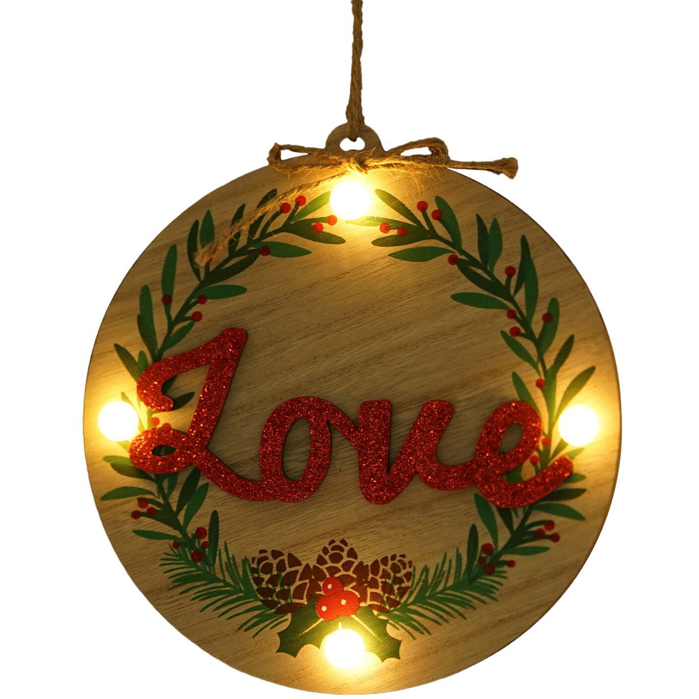 Wooden LED Christmas Plaque - Neutral Image 2