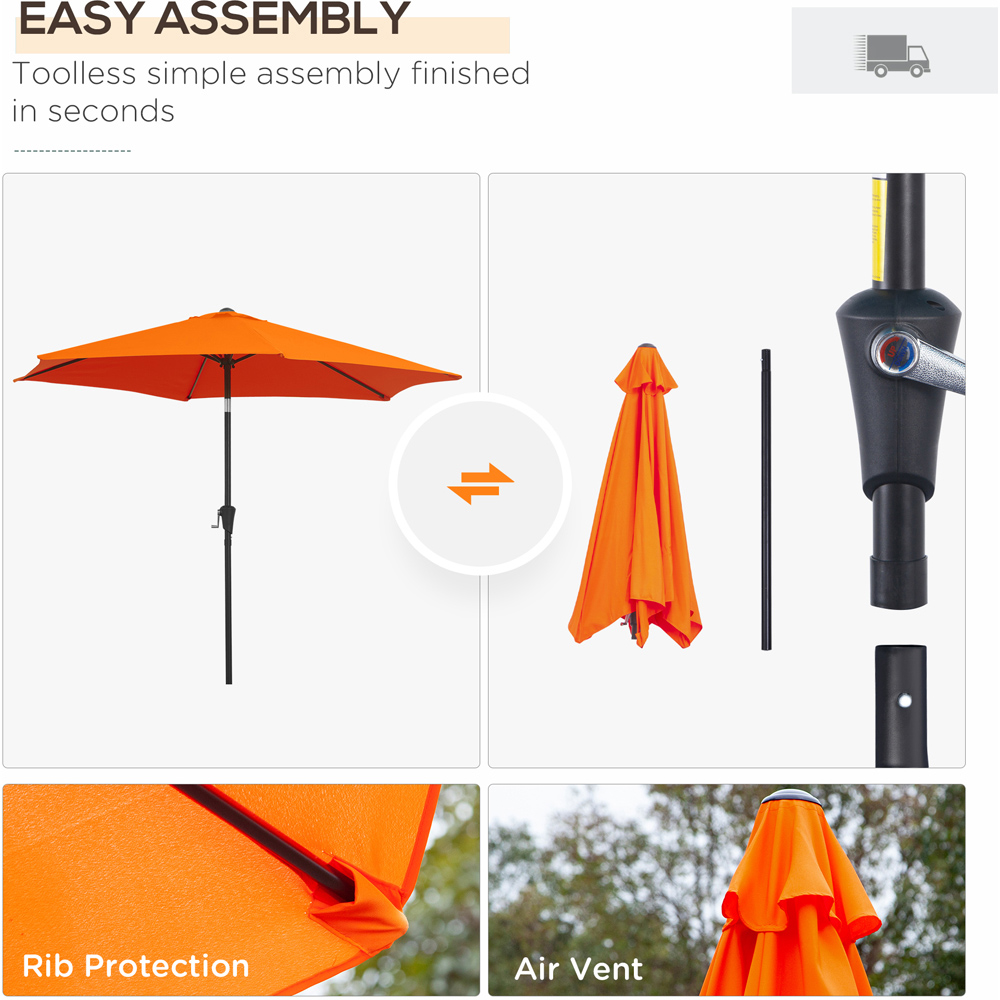 Outsunny Orange Crank and Tilt Parasol 2.7m Image 6